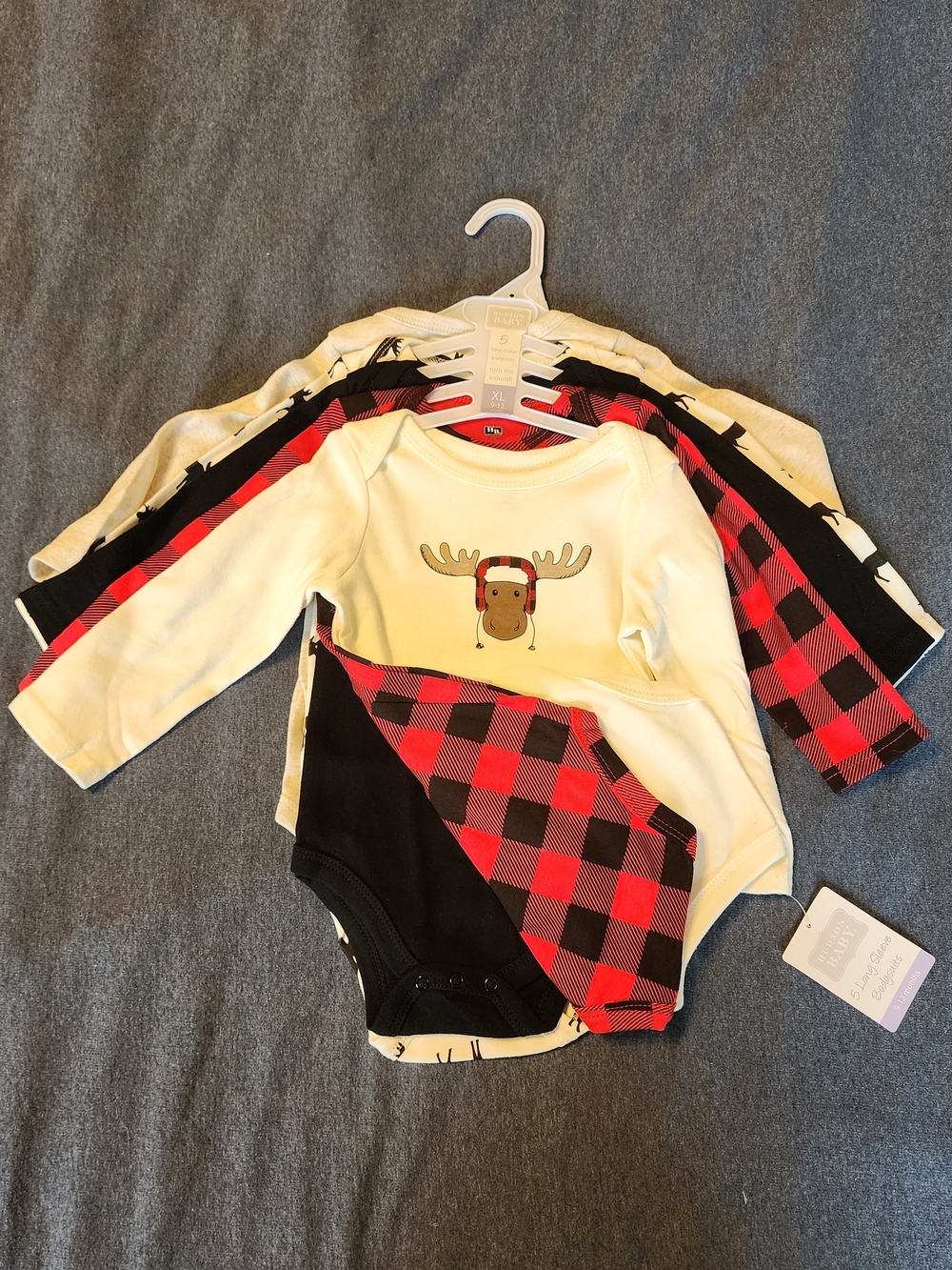 Baby Boys' Holiday Moose Long-Sleeve One-Piece Set - Red/Black Plaid